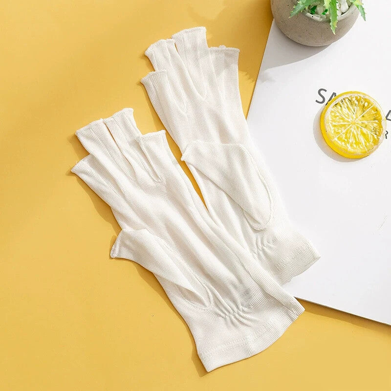 Ivory silk fingerless gloves