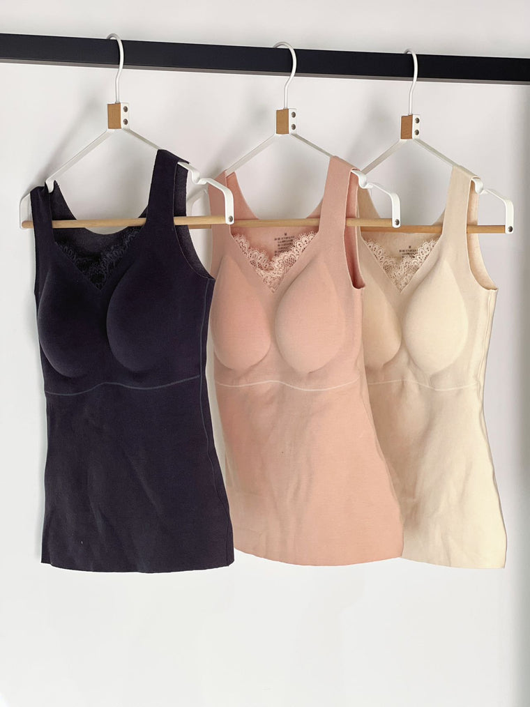 Supplier photo showing the actual 8122 warm tanks in deep gray, blush and oat