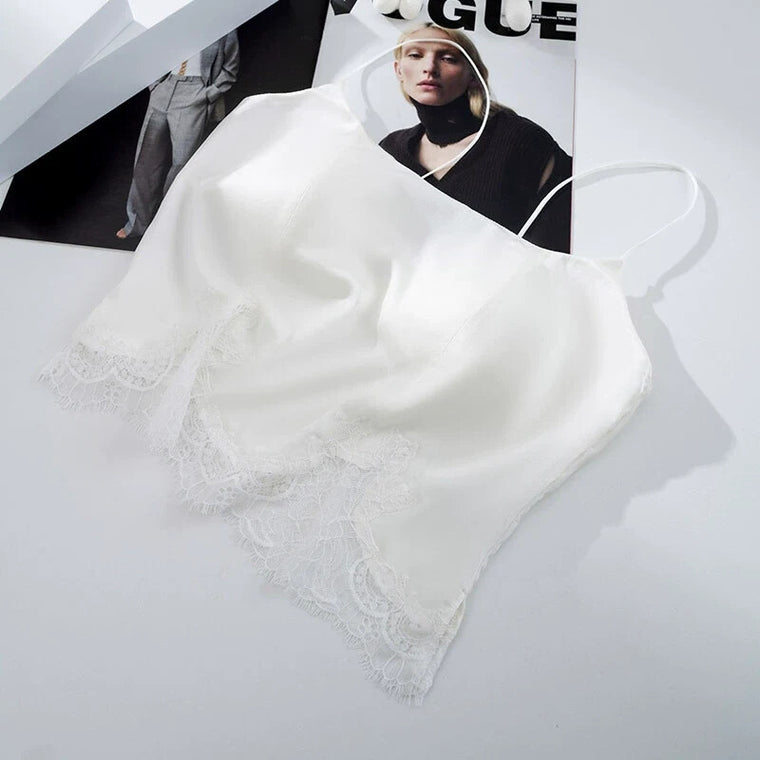 Ivory lace-hem silk cami