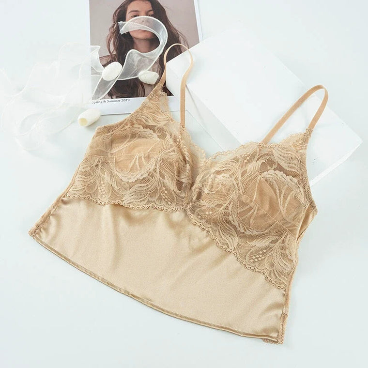 Champagne lace V-neck silk cami