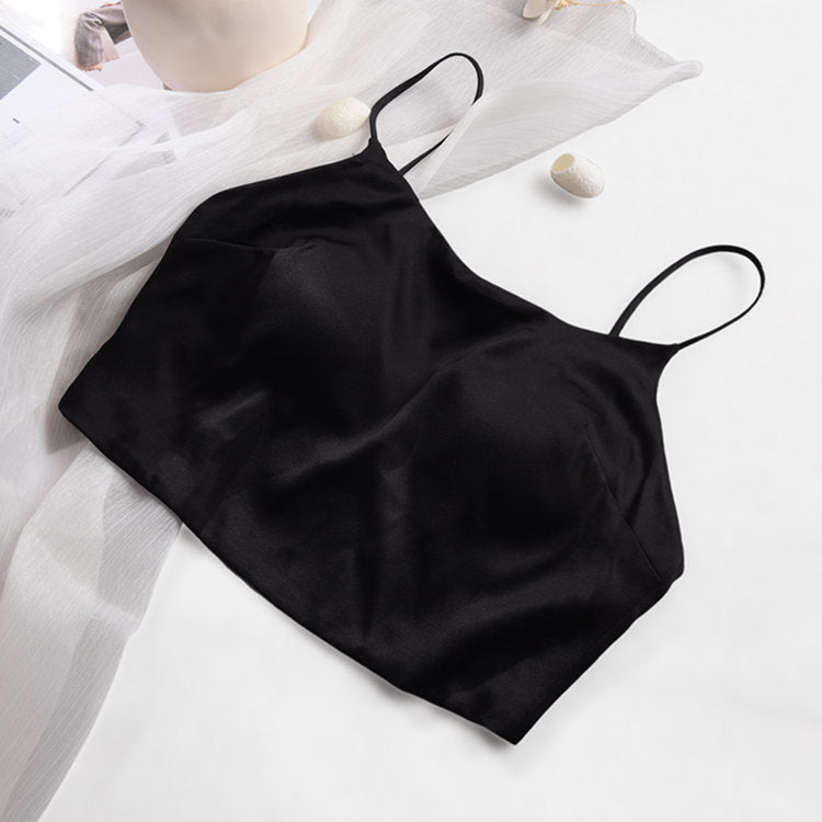 Verified black S238 silk bra cami photographed flat