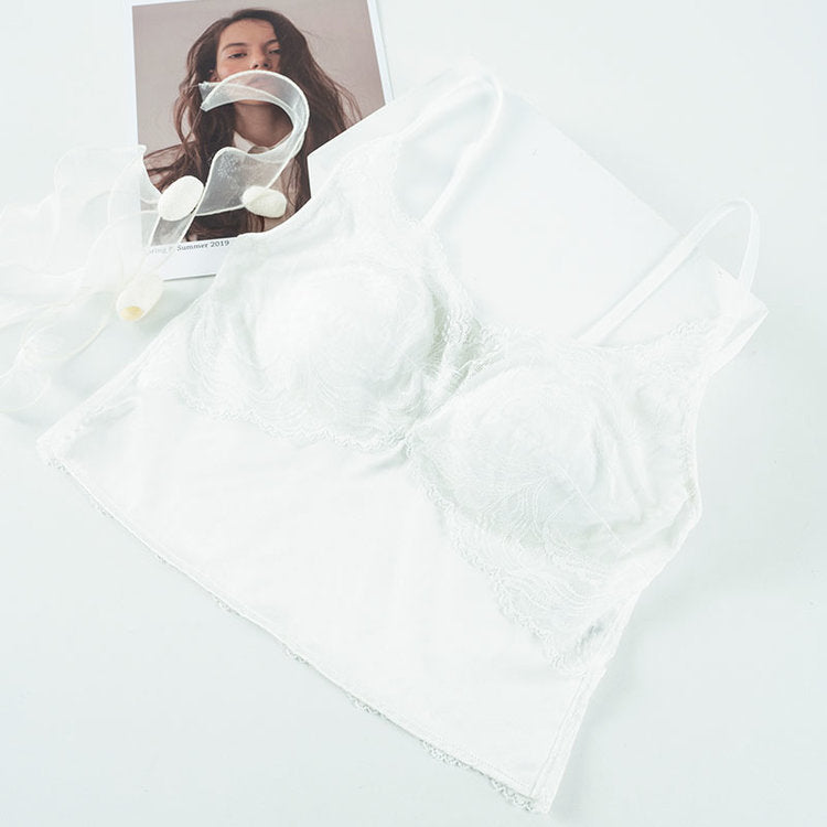 Verified ivory S298 lace V-neck silk cami photographed flat
