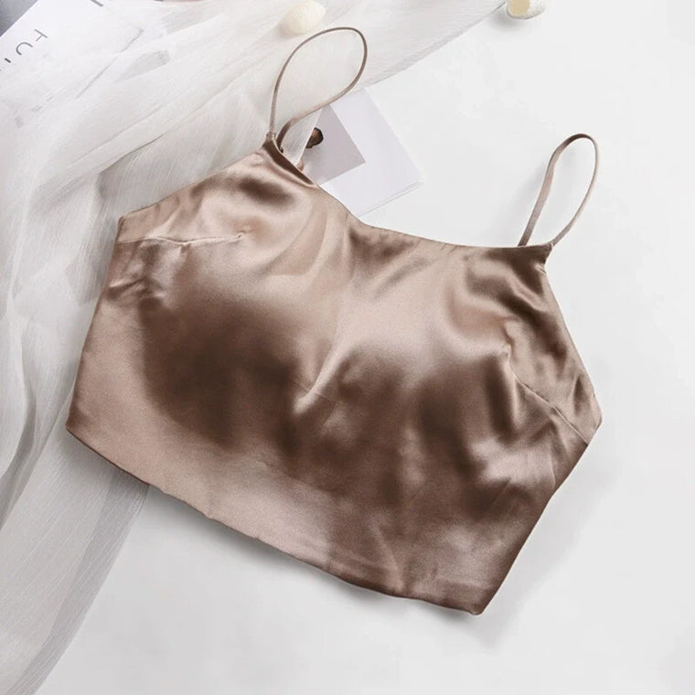 Taupe double-strap silk bra cami