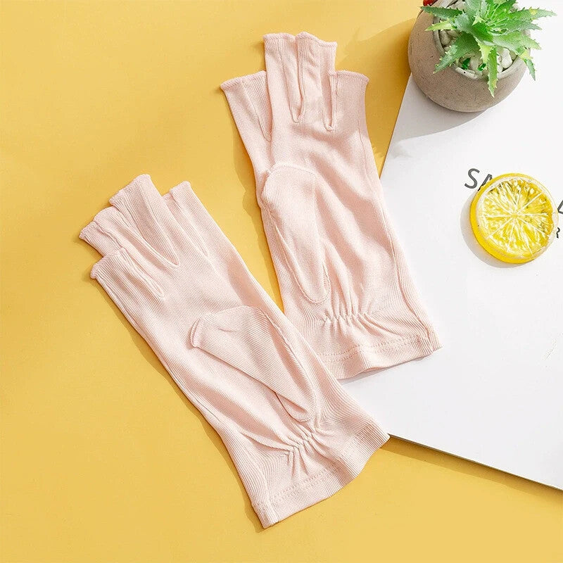 Blush silk fingerless gloves