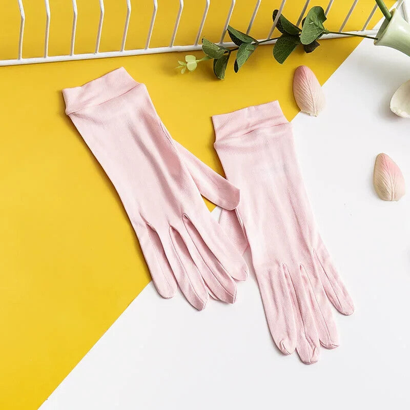 Blush silk sleep gloves