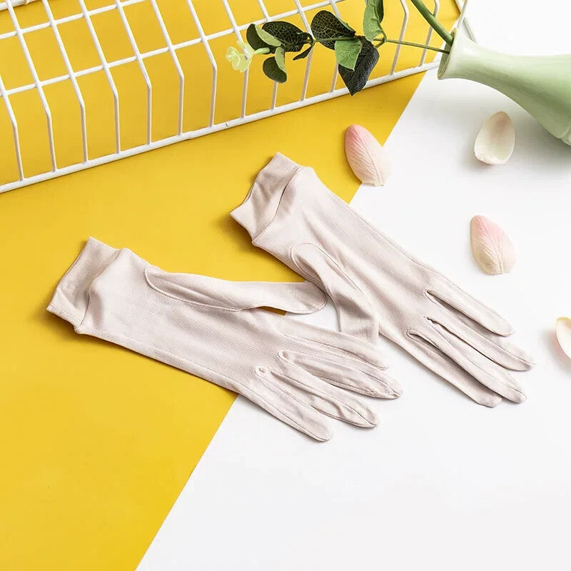 Nude silk sleep gloves