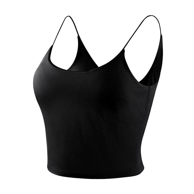 Black silk U-neck crop cami