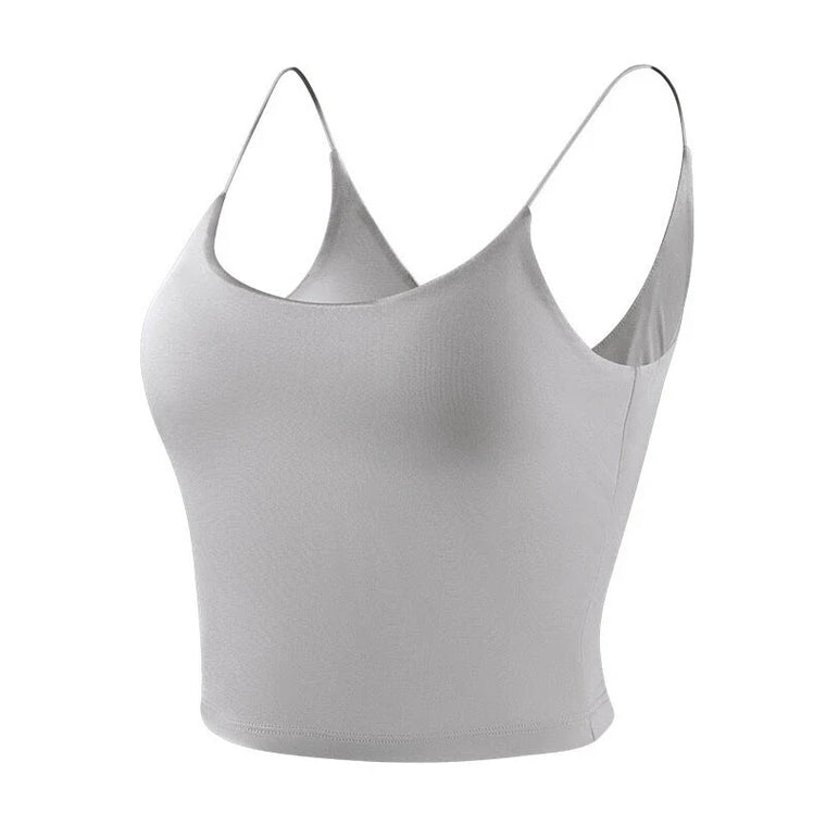 Silver-gray silk U-neck crop cami