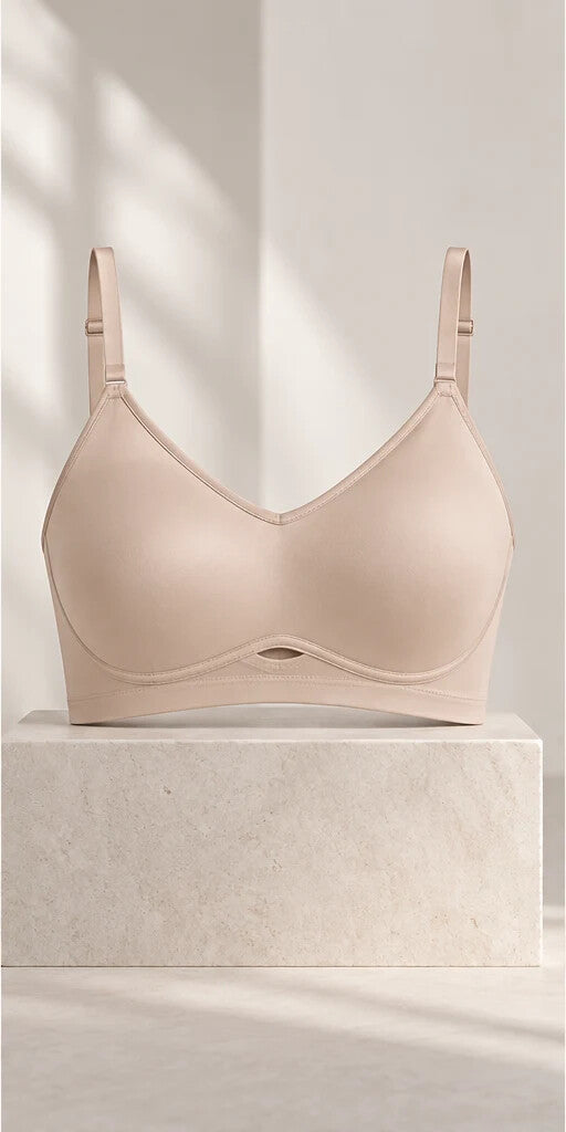 Skin-tone silk contour bralette in the editorial studio